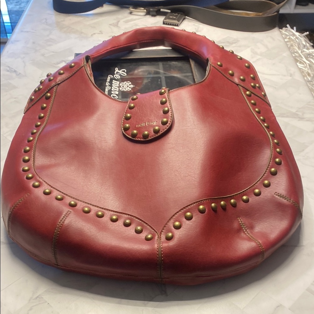 Matt & Nat Red Hobo Bag with Studded Details